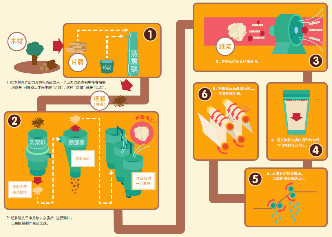 造纸厂的抄纸工艺流程按顺序分为打浆配浆除砂上网干燥复卷成品